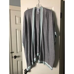 Chico's Womens Gray & Blue Trim Open Front Cashmere Kimono Poncho Cape Shawl S/M